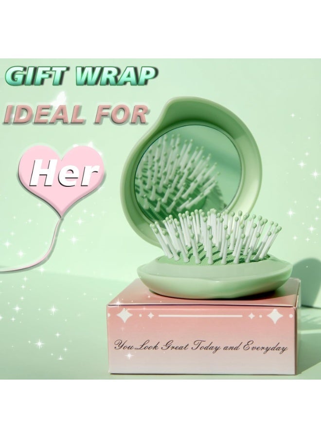 ChicAbode Mini Hair Brush for Purse, Pocket Hair Brush with Mirror for Girls, Small Portable Mirror with Brush Travel Size, Folding Hairbrush for Backpack, Pink and Green - Image 5